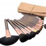 Top Grade Professional Makeup 20 PCs Brushes Cosmetic Make Up Set With Leather Bag Kit - Champagne