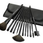 12 PCS Professioal Makeup Brush Set with Black Leather Case - Black
