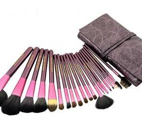 Top Grade Professional Makeup 20 PCs Brushes Cosmetic Make Up Set With Leather Bag Kit - Purple