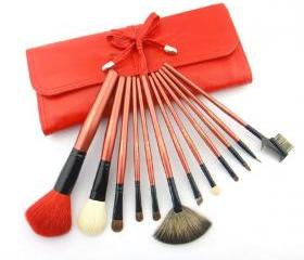Top Quality Natural Goat hair Colorshine Makeup Brush Set 12 Cosmetic Brush Cosmetic Brush Set Professional Makeup Tools - Red