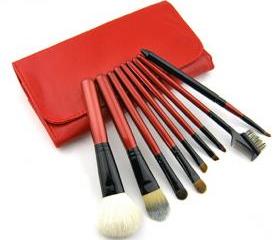 Top Grade ColorShine Goat Hair Wool 9pcs/set animal clip-on cosmetic Makeup brushes set - Red 