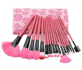 Hot Pink Floral 18PCS Professional Makeup Brush Set Make up Sets Tools with Leather Case
