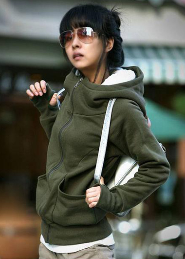 Korean Stylish Fleece Inside Hooded Coat With Pockets - Army Green ...