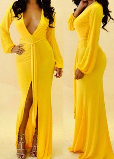 Sexy Long Sleeve Deep V Neck Maxi Dress on Luulla